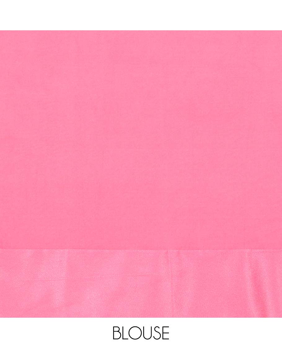 Pink mushru silk saree with buttas, floral design border & pallu of intricate designs