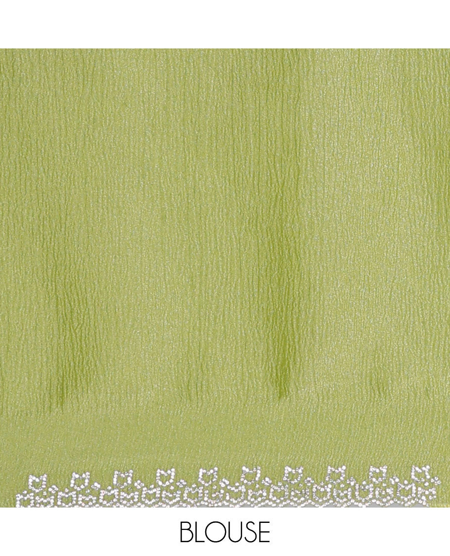 Green plain design designer saree, scallop stone embroidered border