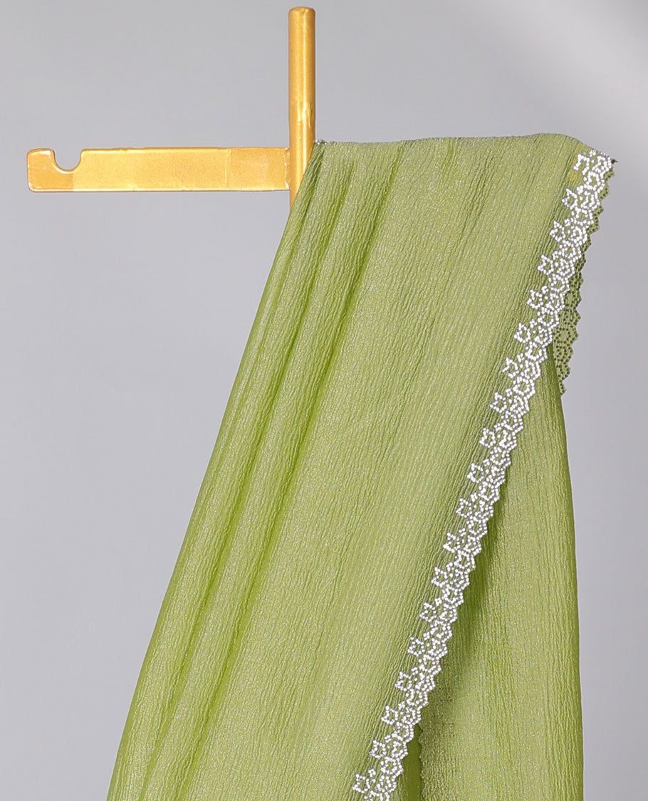 Green plain design designer saree, scallop stone embroidered border
