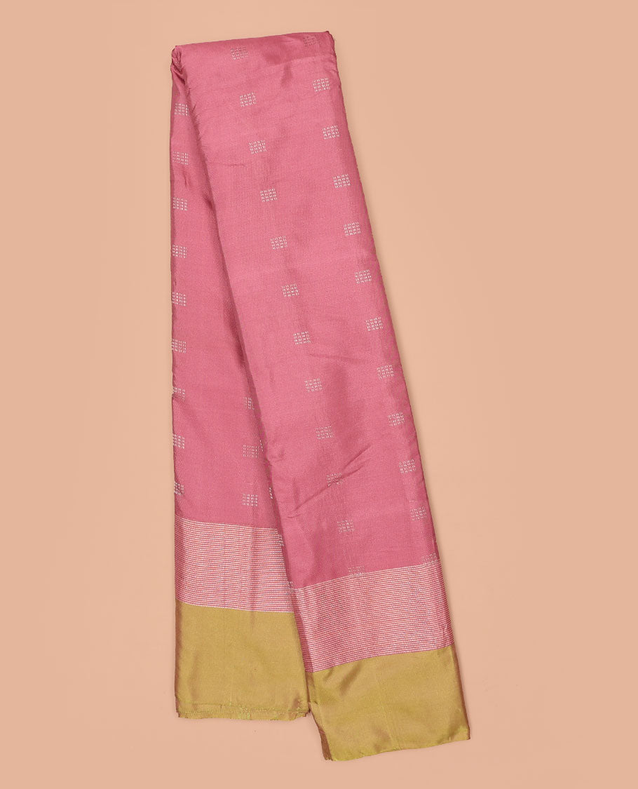 Pink aarani gift saree with buttas, contrast zari border & zari design pallu