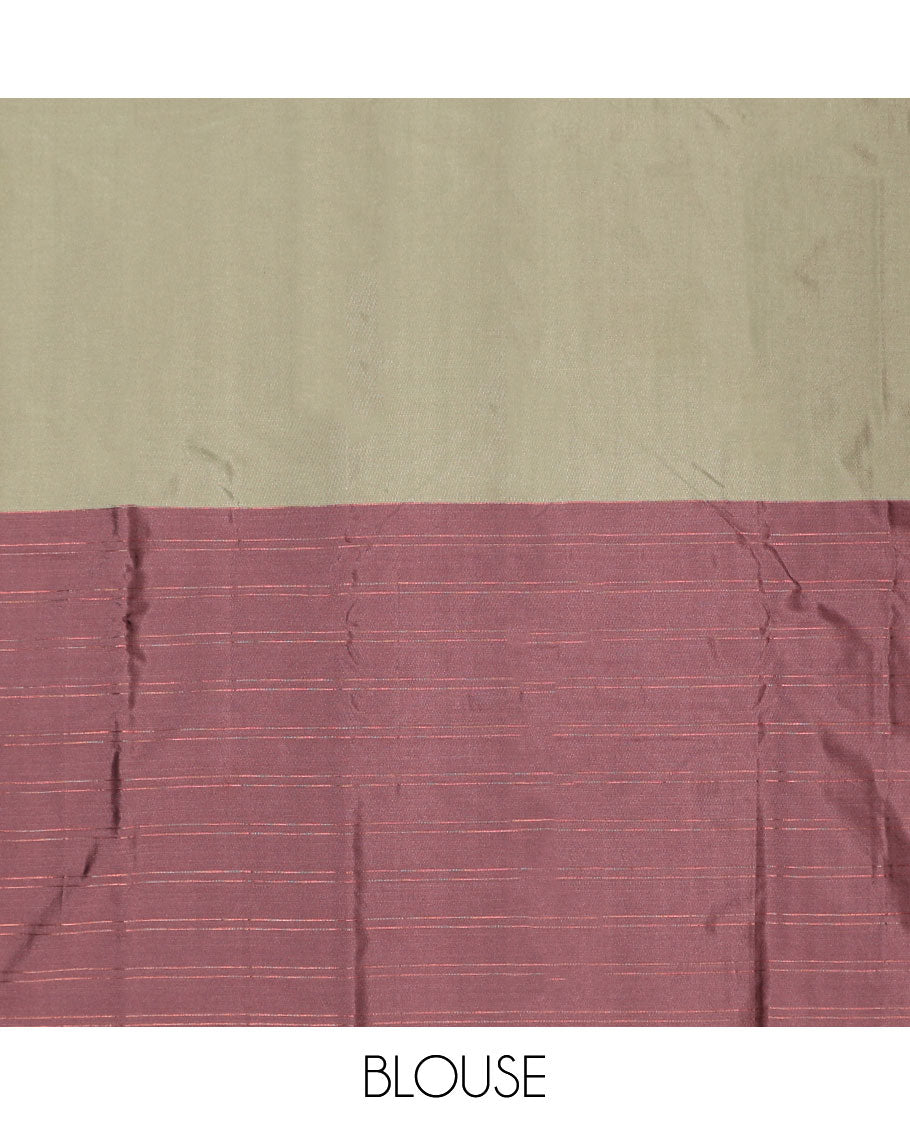 Green striped aarani gift saree, contrast ganga jamuna striped border & striped pallu