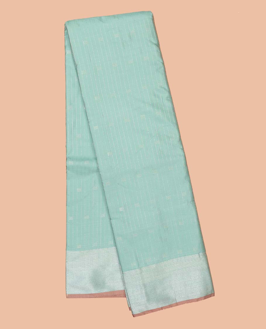 Green zari design soft silk saree, zari border & zari striped pallu