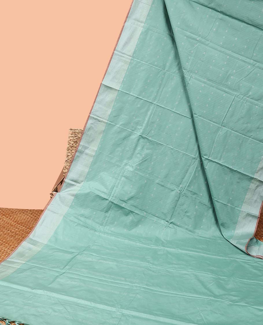 Green zari design soft silk saree, zari border & zari striped pallu