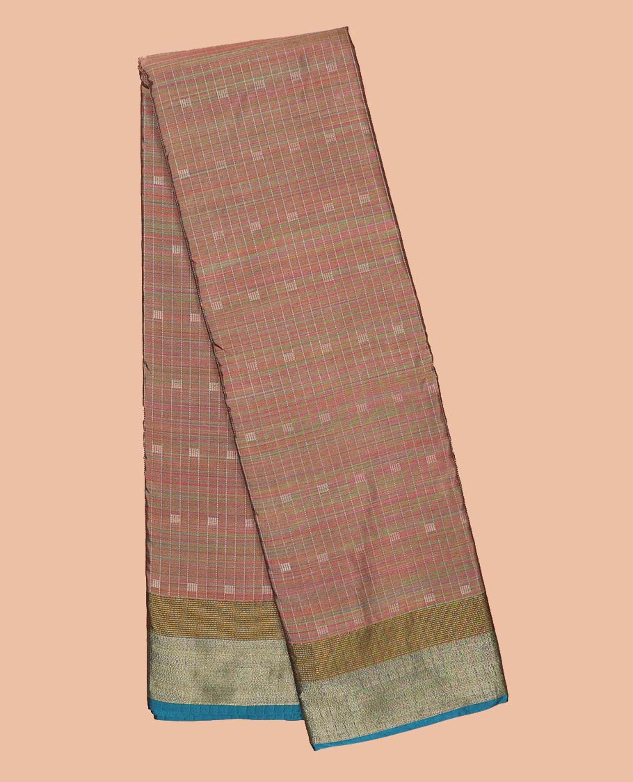 Green dual-tone soft silk saree with zari buttas, contrast zari design border & zari striped pallu