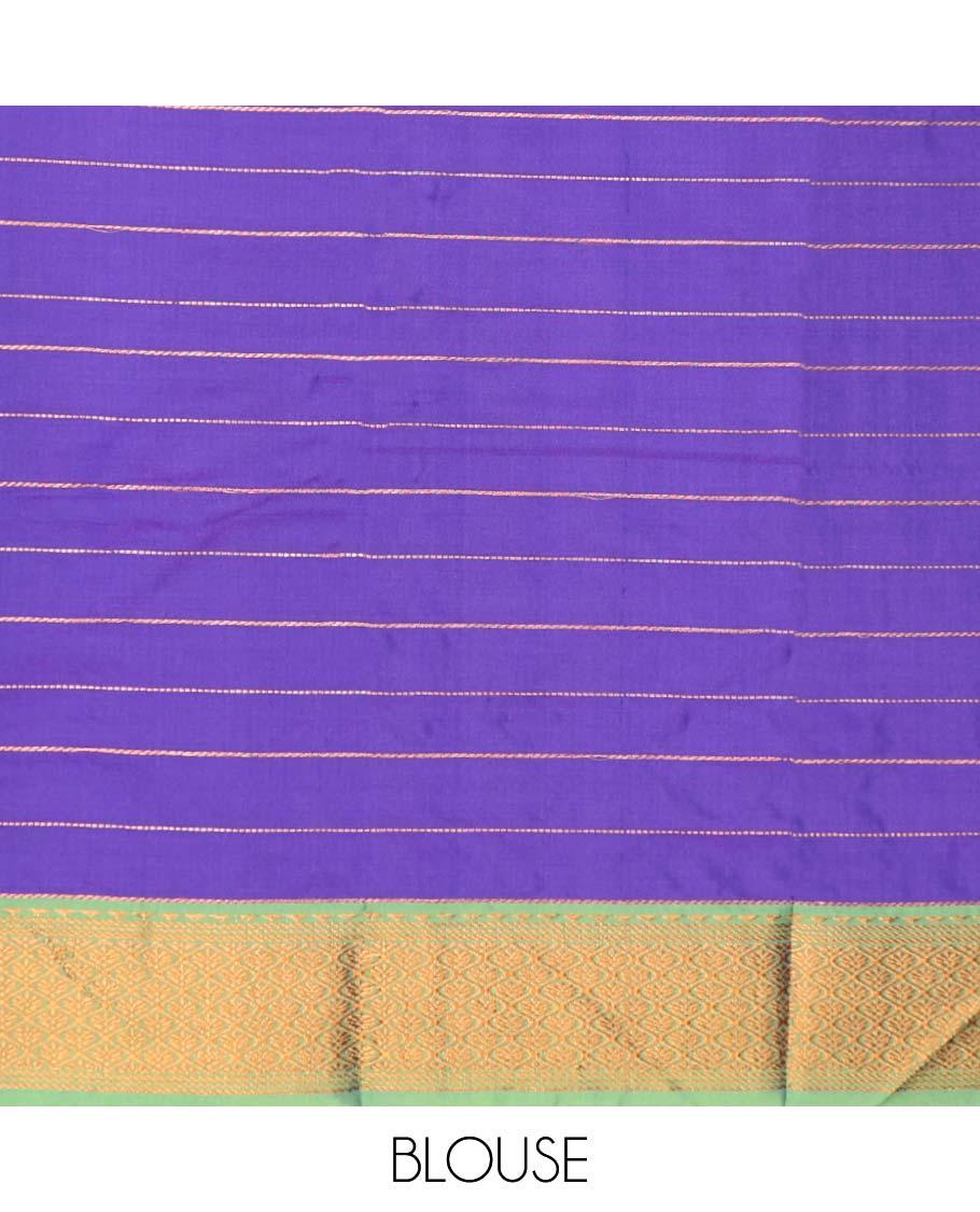 Violet striped soft silk saree, contrast ogee design border & zari striped pallu