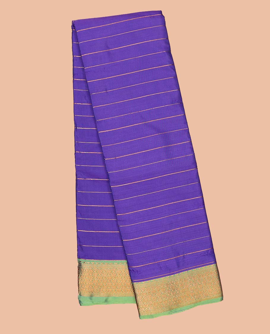 Violet striped soft silk saree, contrast ogee design border & zari striped pallu