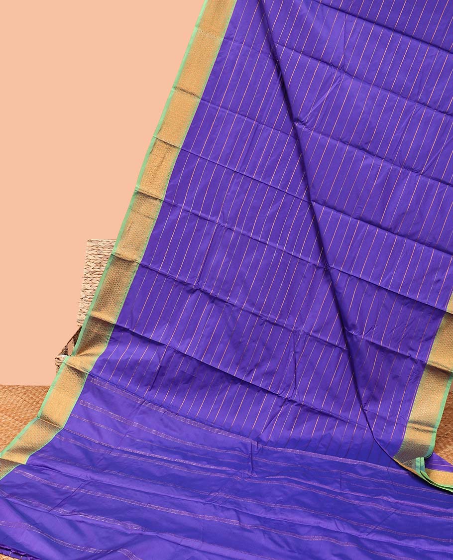 Violet striped soft silk saree, contrast ogee design border & zari striped pallu