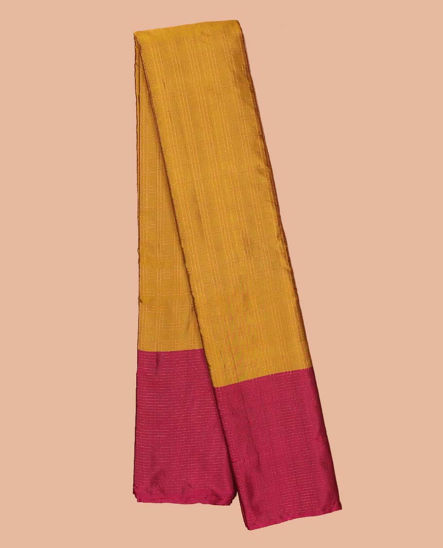 Yellow checked design soft silk saree, contrast striped border & striped pallu