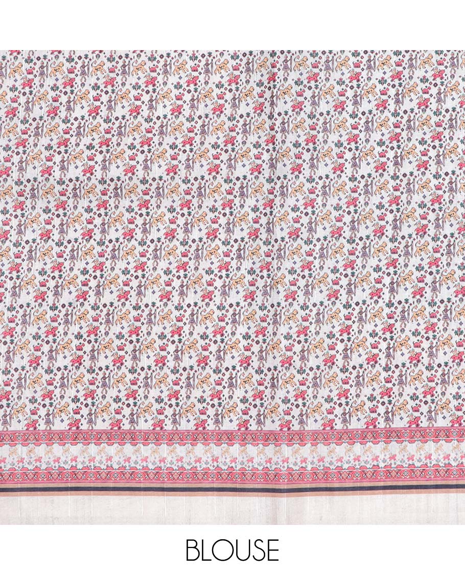Blue plain semi-banaras tussar saree, contrast vidarbha border & pallu of elephant motifs print