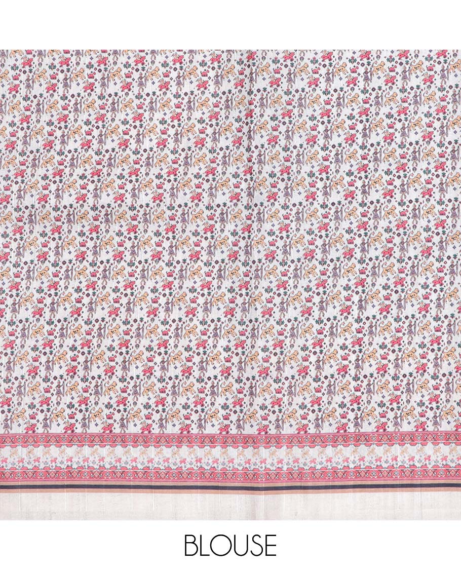 Brown plain semi-banaras tussar saree, contrast vidarbha border & pallu of elephant motifs print
