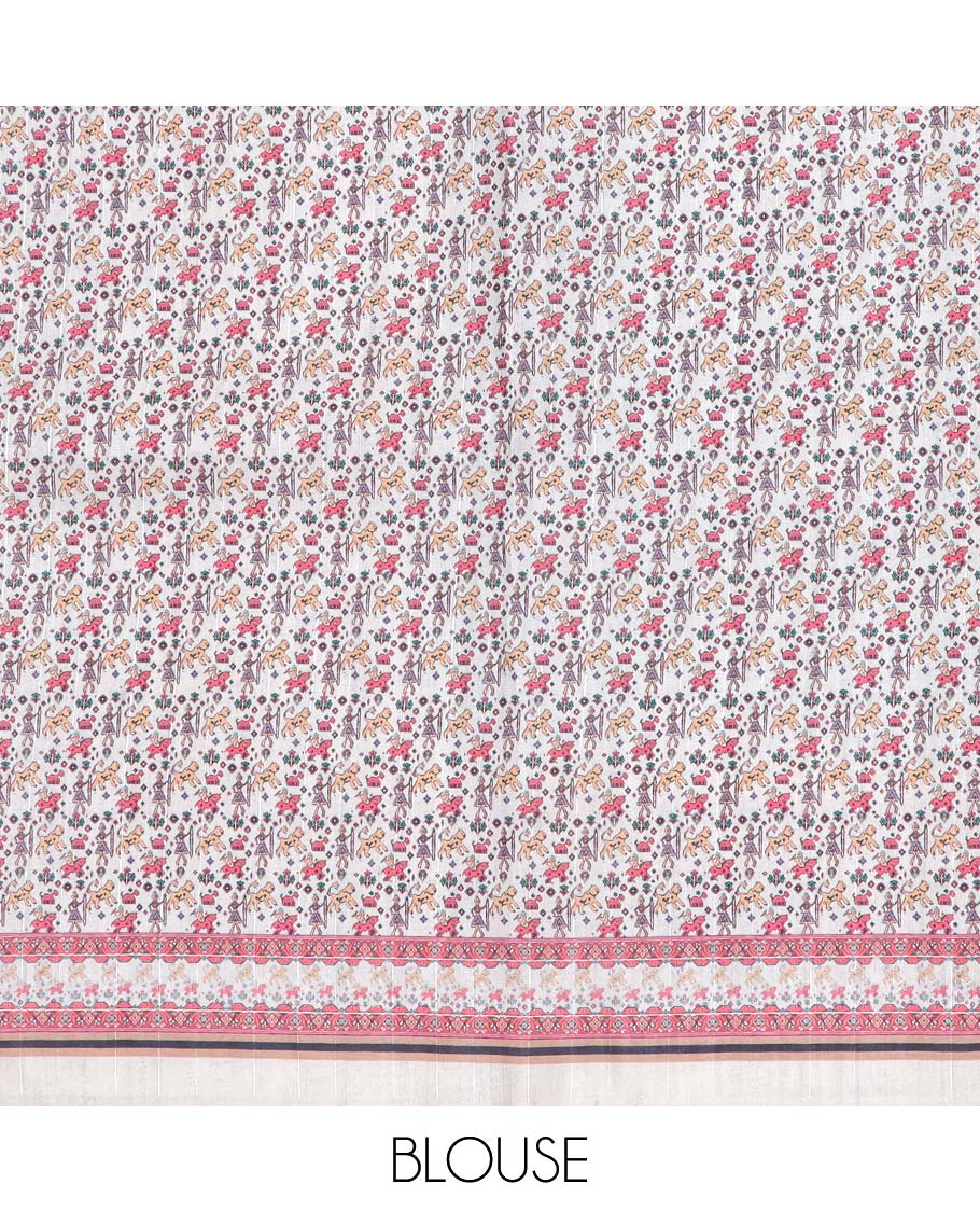 Blue plain semi-banaras tussar saree, contrast vidarbha border & pallu of elephant motifs print