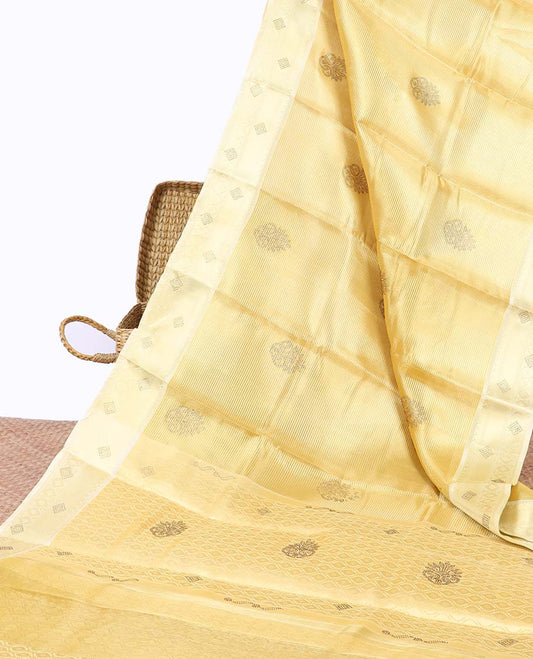 Gold zari design semi-banaras tissue saree with stonework, contrast traditional stonework border & jaal pallu