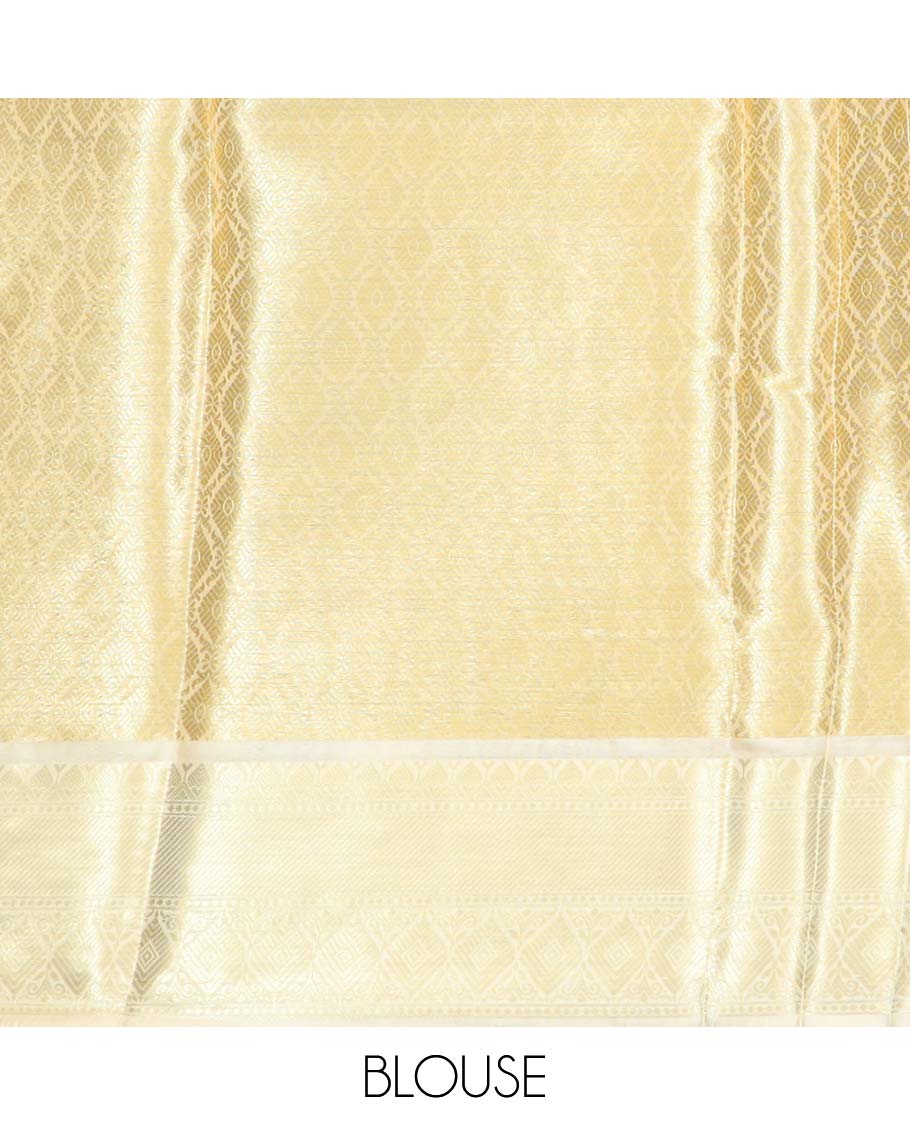 Gold zari design semi-banaras tissue saree with stonework, contrast traditional stonework border & jaal pallu