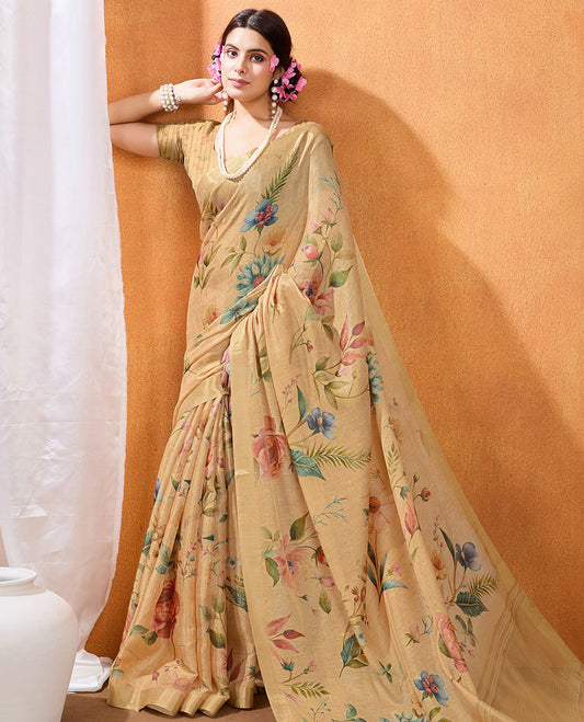 Sandal floral printed designer catalog saree, plain border & plain pallu