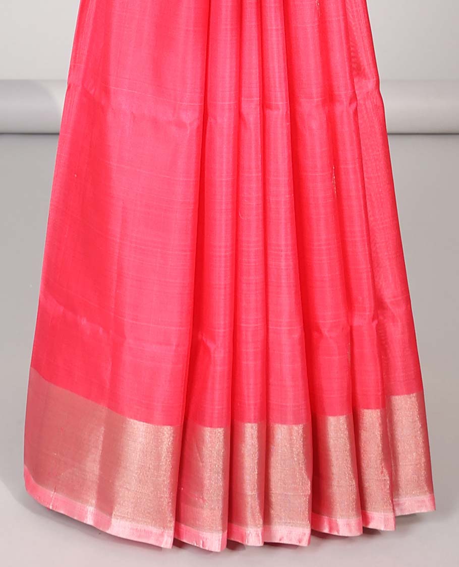 Pink uppada silk saree with polka dot buttas, plain border & pallu of polka dot designs