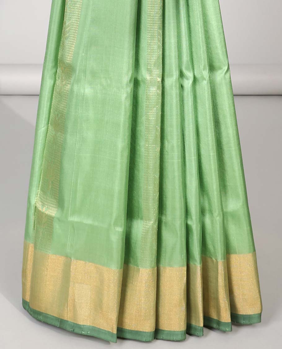 Green uppada silk saree with zari designs, contrast plain border & pallu of intricate designs