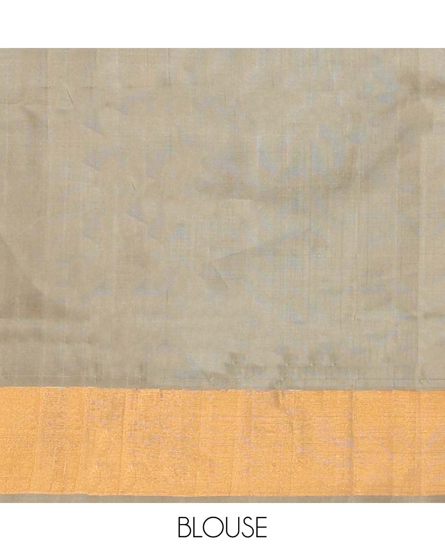 Orange uppada silk saree with floral buttas, contrast plain border & pallu of zari designs