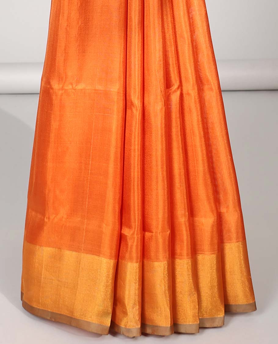 Orange uppada silk saree with floral buttas, contrast plain border & pallu of zari designs