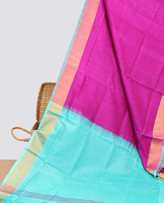 Pink plain uppada silk saree, contrast plain border & plain pallu