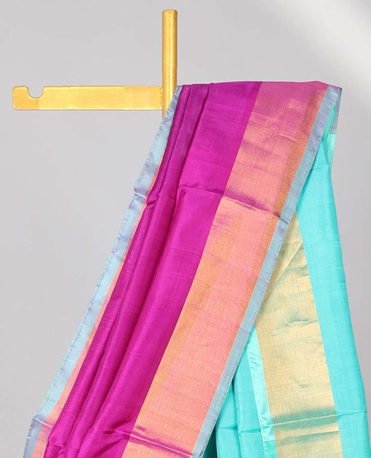 Pink plain uppada silk saree, contrast plain border & plain pallu