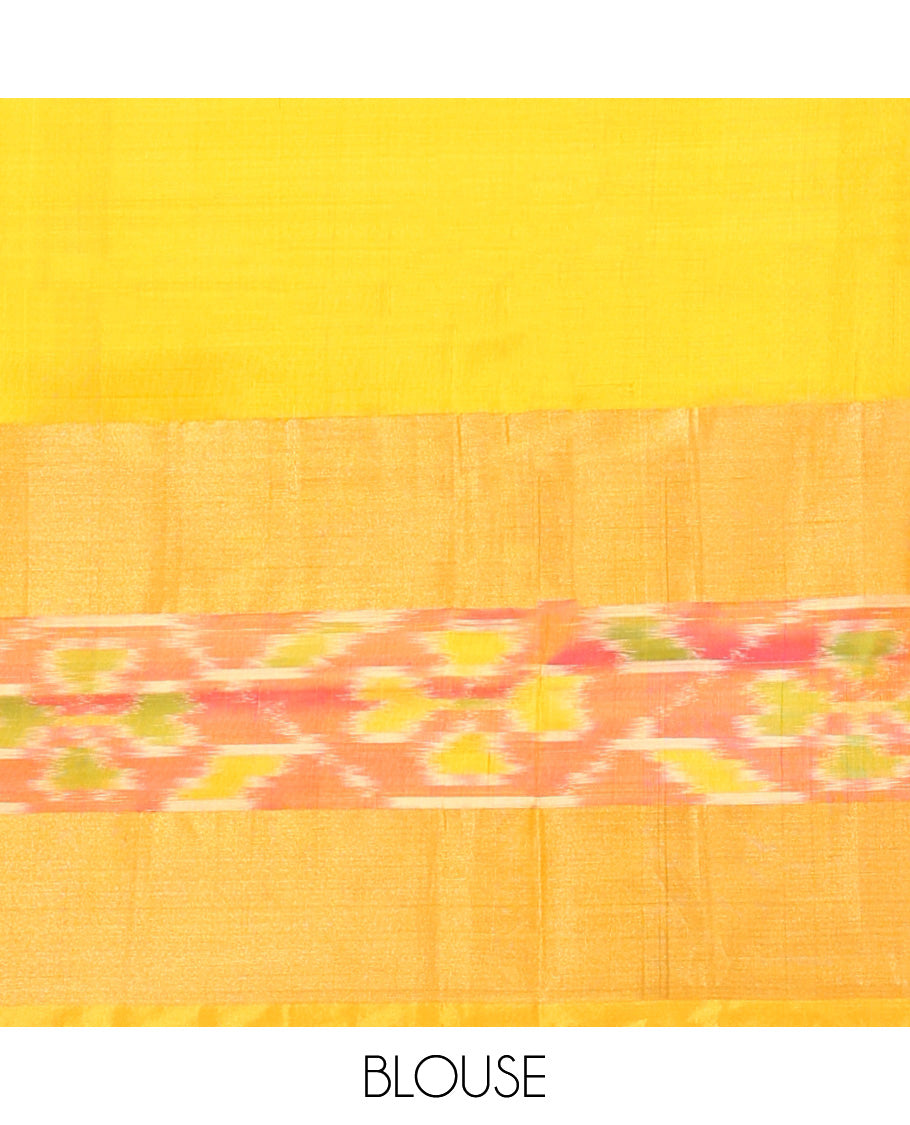 Pink uppada silk saree with buttas, contrast zari & ikkat design border & pallu of buttas
