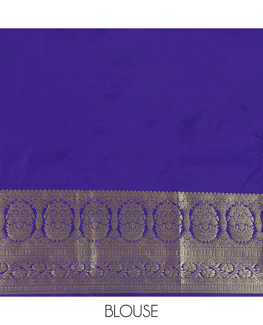 Blue striped budget silk saree with zari buttas, contrast traditional zari design border & jaal pallu