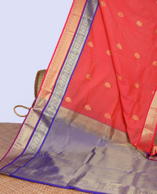 Orange zari design budget silk saree, contrast traditional zari design border & jaal pallu
