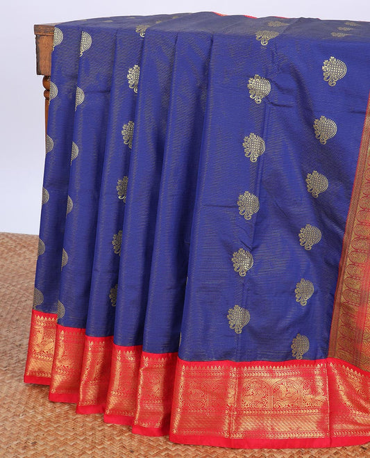 Blue zari design budget silk saree, contrast traditional zari design border & ogee patterned pallu
