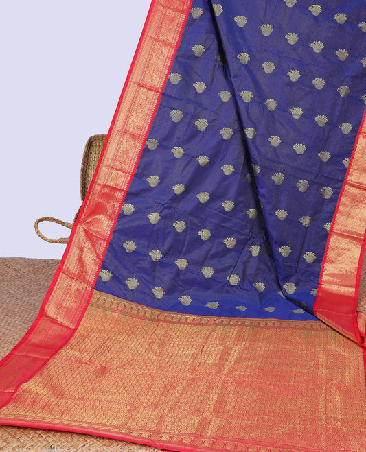 Blue zari design budget silk saree, contrast traditional zari design border & ogee patterned pallu