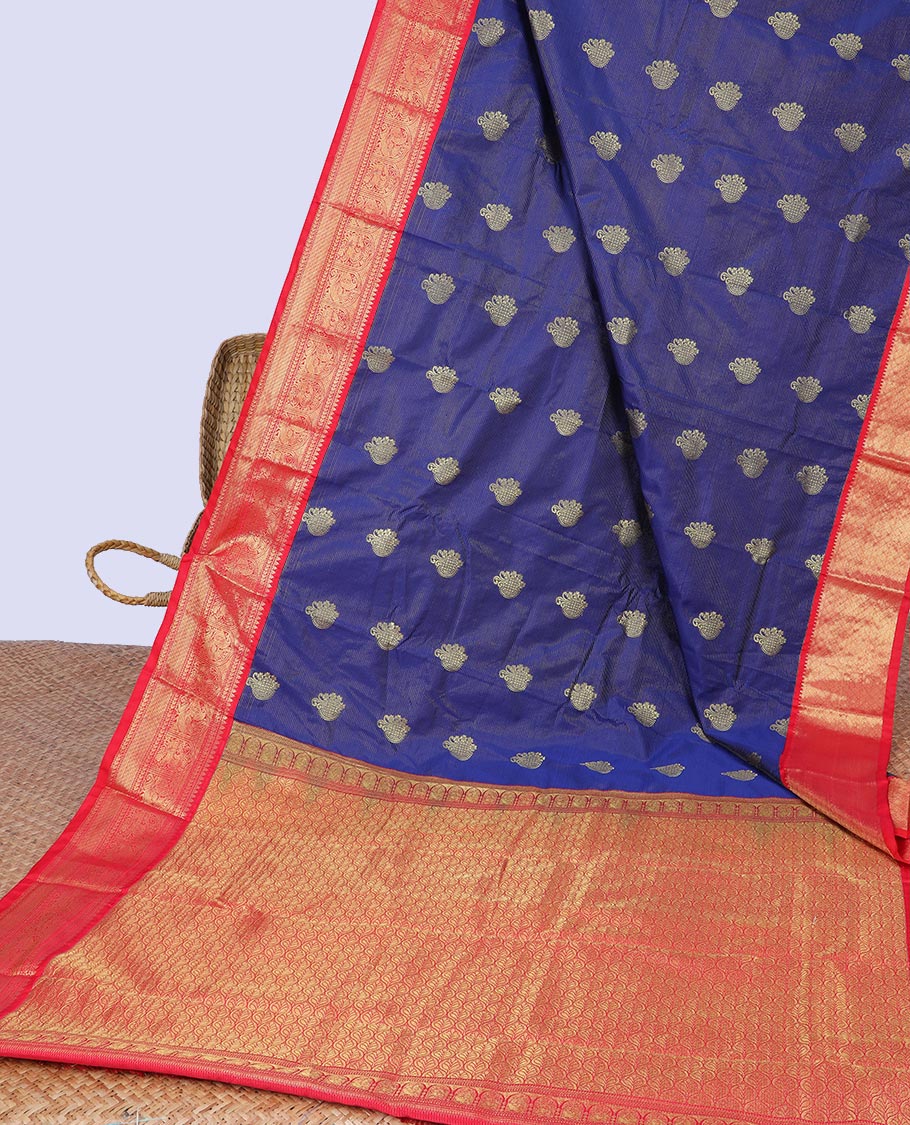 Blue zari design budget silk saree, contrast traditional zari design border & ogee patterned pallu
