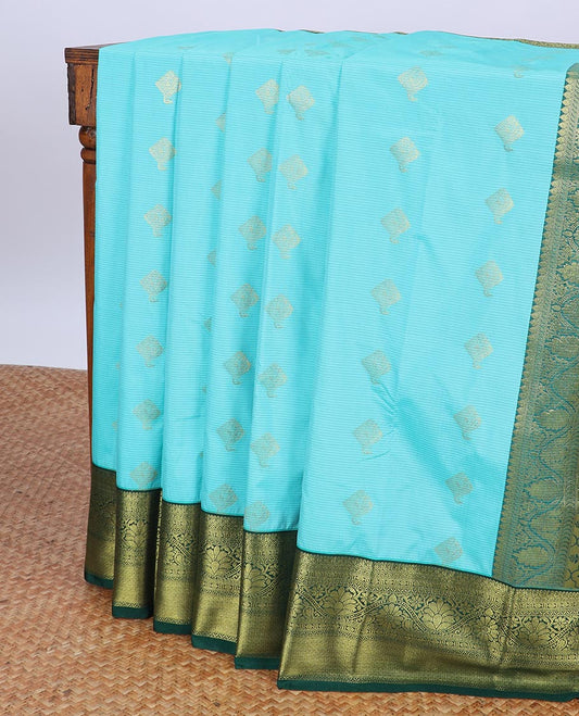 Blue striped & zari buttas budget silk saree, contrast traditional zari design border & pallu of jaal designs
