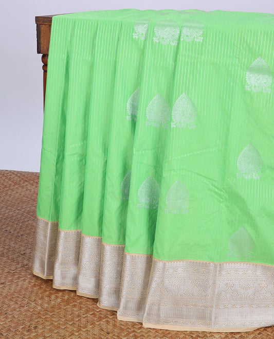 Green zari design budget silk saree, contrast traditional zari design border & jaal pallu