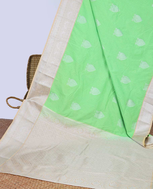 Green zari design budget silk saree, contrast traditional zari design border & jaal pallu