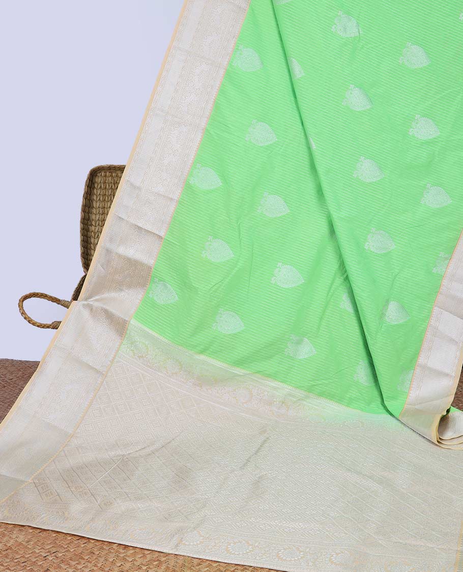 Green zari design budget silk saree, contrast traditional zari design border & jaal pallu
