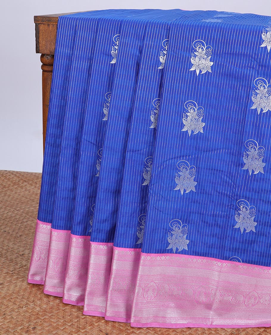 Blue zari buttas budget silk saree, contrast traditional zari design border & intricate pallu