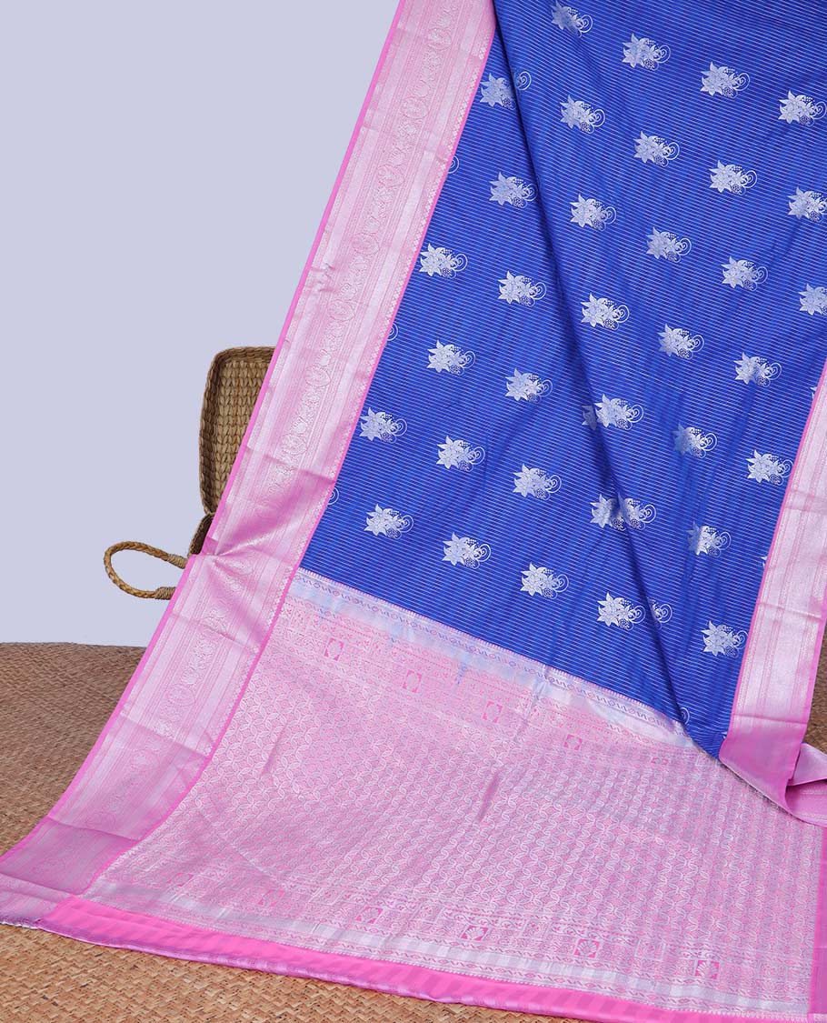 Blue zari buttas budget silk saree, contrast traditional zari design border & intricate pallu