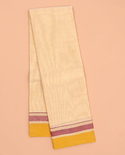 Sandal kanchi cotton saree, contrast traditional border & striped pallu