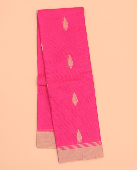 Pink kanchi cotton saree with buttas, contrast plain border & floral design pallu