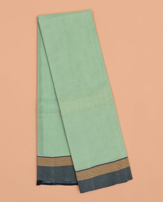 Green plain kanchi cotton saree, contrast border & striped pallu