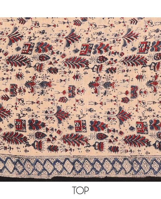 Multi-color chudidhar material set, warli printed cotton top, contrast plain bottom & intricately printed dupatta
