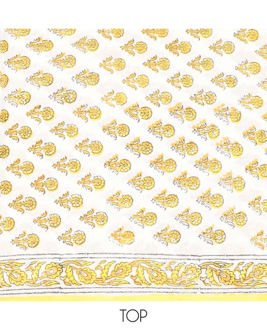 Yellow chudidhar material set, floral motifs printed cotton top, striped bottom & printed dupatta