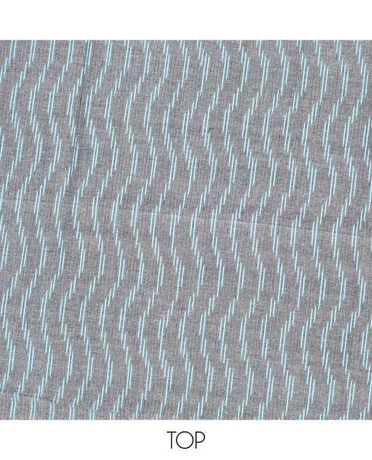 Grey chudidhar material set, zig-zag striped cotton top, contrast plain bottom & zig-zag striped dupatta