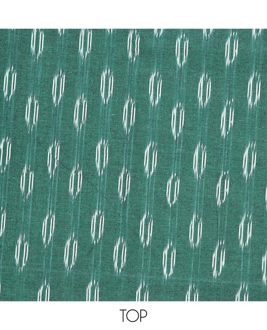 Green chudidhar material set, zig-zag striped cotton top, contrast plain bottom & ikkat buttas dupatta