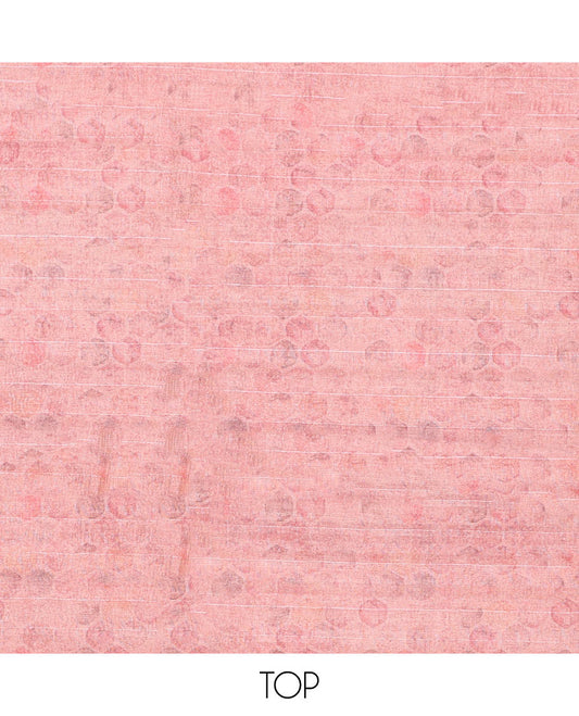 Pink chudidhar material set, geometric printed top, plain bottom & striped dupatta