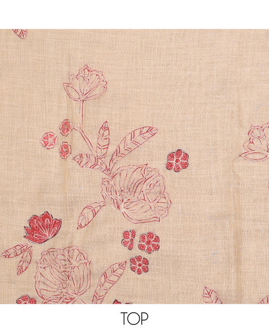 Sandal chudidhar material set, floral printed & thread work top, plain bottom & floral printed & thread work dupatta
