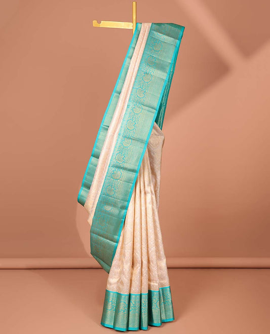 Sandal jacquard kancheepuram wedding silksaree, contrast diagonal striped pallu & border of traditional designs