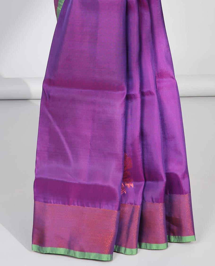 Purple zari buttas uppada saree, contrast plain border & intricate pallu