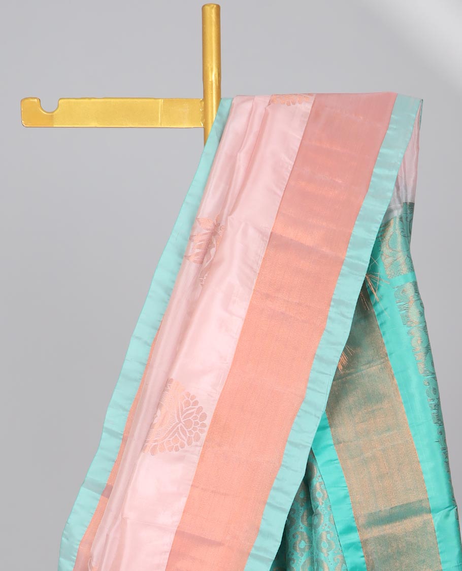 Cream zari buttas uppada saree, contrast plain border & pallu of intricate designs