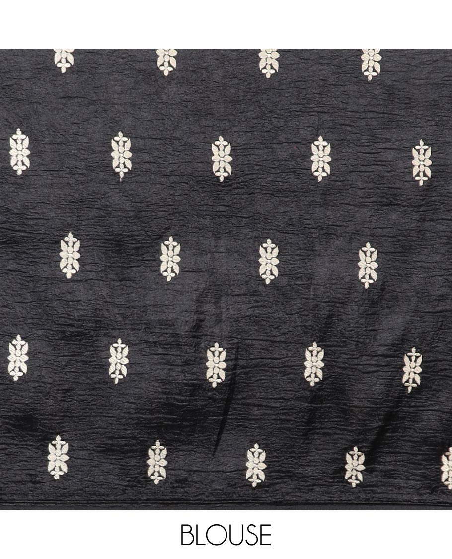 Borderless green crushed tissue saree with buttas & pichwai cow buttas, intricate pallu