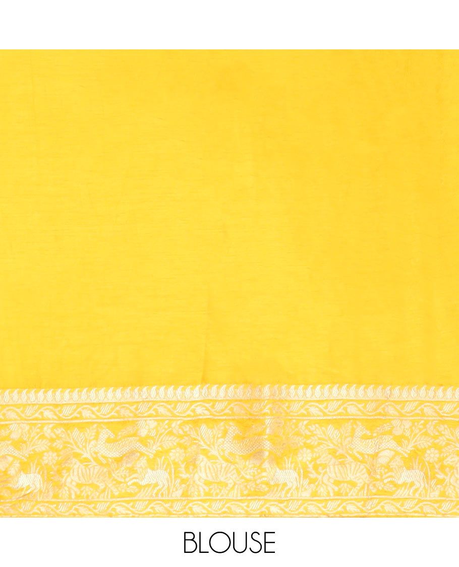 Blue floral & animal jacquard semi-banaras dola silk saree, floral & animal designs & chevron design pallu